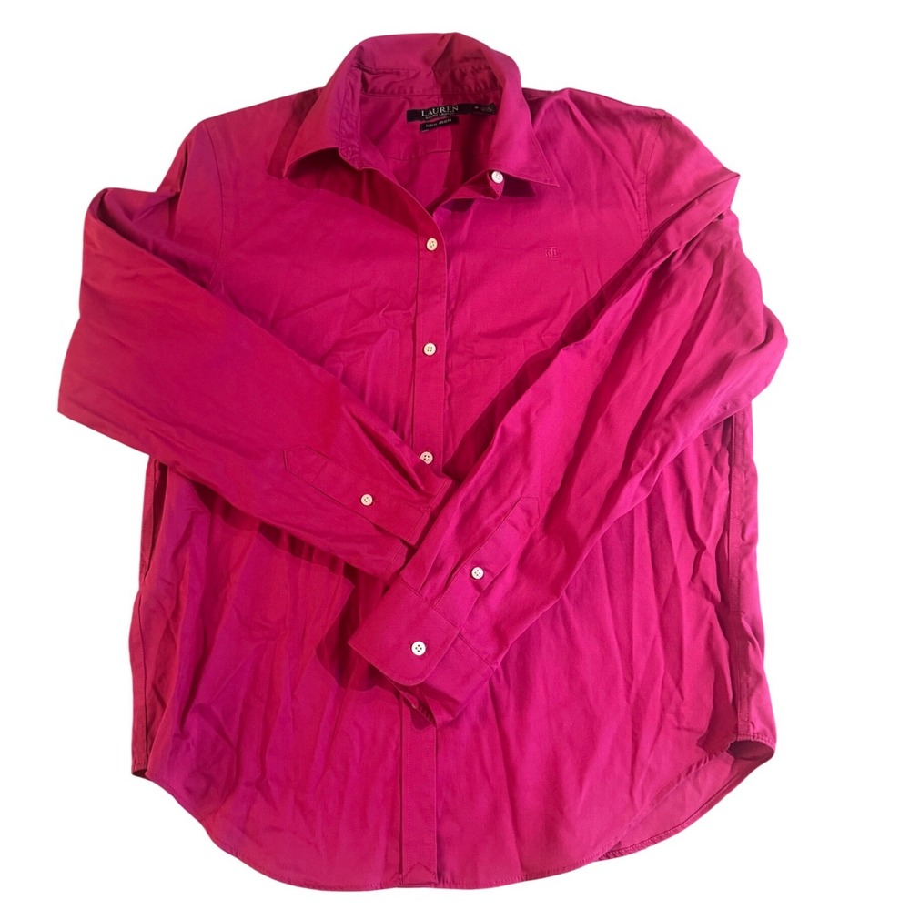 Lauren Ralph Lauren Womens Magenta Pink Non Iron Cotton Button Down Shirt Size M